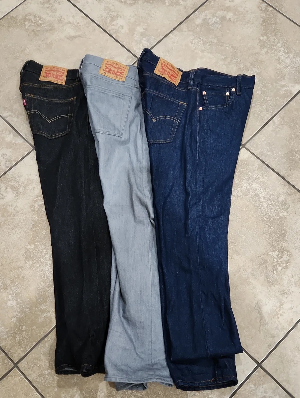 Levi's Men's 501 Straight Jeans - Bundle Of 3 Black, Light Gray, Dark Blue